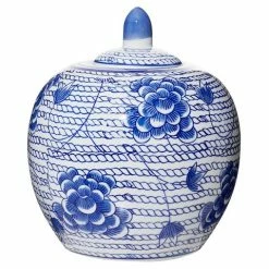 Flair Decor - Chain Blossom Belly Jar Blue & Wht 18.5x21.5cm