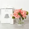 Cote Noire - White Peach Roses In Herringbone Glass Vase