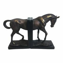 OneWorld - Bronze Horse Bookends With Black Base