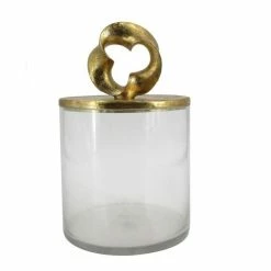 Flair Decor - Glass Jar Poly W/Golden Leaf Lid 20x33cm