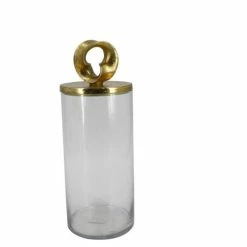 Flair Decor - Glass Jar Poly W/Golden Leaf Lid Med 15x40cm
