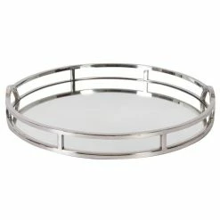Flair Decor - Silver Toned Mirror Tray W/Arch Handles 49cm