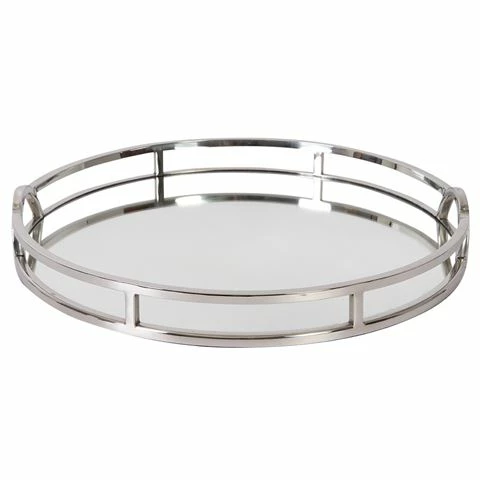 Flair Decor - Silver Toned Mirror Tray W/Arch Handles 49cm 1 Flair Decor - Silver Toned Mirror Tray W/Arch Handles 49cm