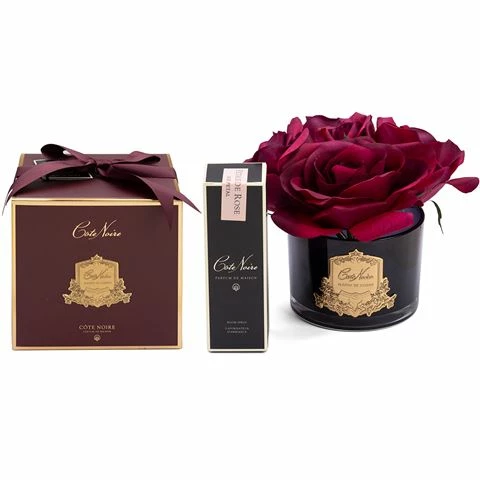 Cote Noire - Five Carmine Red Roses Black Glass Gold Crest 1 Cote Noire - Five Carmine Red Roses Black Glass Gold Crest