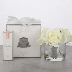 Cote Noire - Five Ivory White Roses In Silver Crest