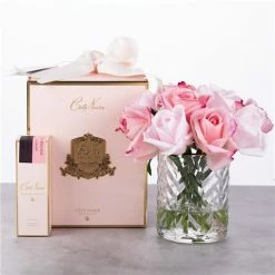 Cote Noire - Mixed Pink Rose Buds Clear Herringbone Glass