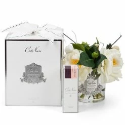 Cote Noire - Ivory Roses W/Glass Jar & Silver Crest